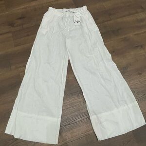 Zara 100% linen high waisted Wide-Leg Trousers